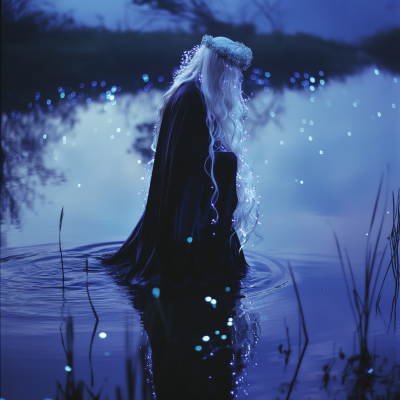 Bioluminescent Black Elf Walking on Water