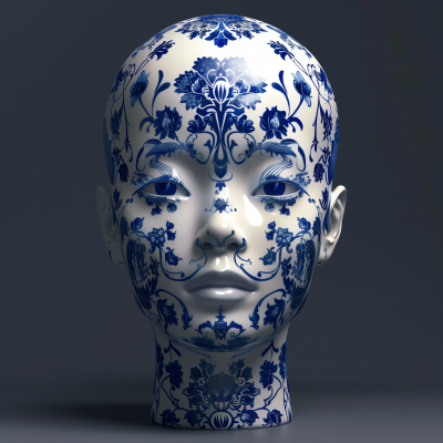 Porcelain Female Head with Blue Onion