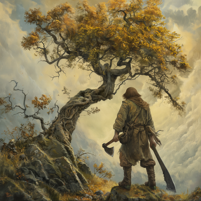 Tree and Man with Axe