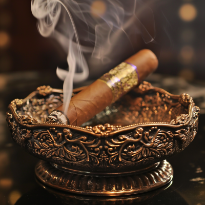 Elegant Cigar Ashtray with Cigar