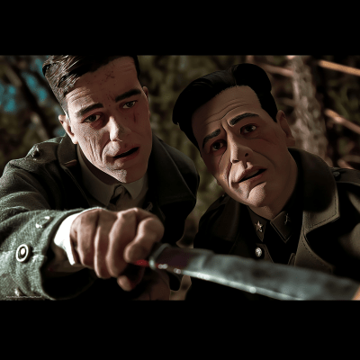 Puppet style World War II soldiers with knife