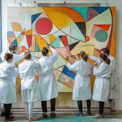 Employee painting a Kandinsky-style fresco