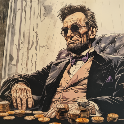 Abraham Lincoln with Bitcoin Glasses