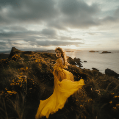 Irish Girl on Ring of Kerry Coastline