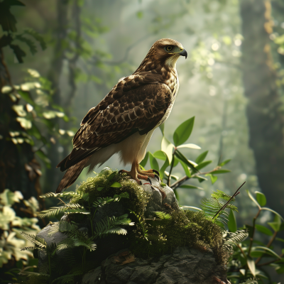 Hawk in Lush Forest