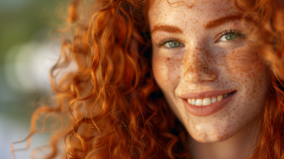 Curly Redhead Woman with Green Eyes