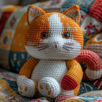 Amigurumi Cat on Patchwork Quilt