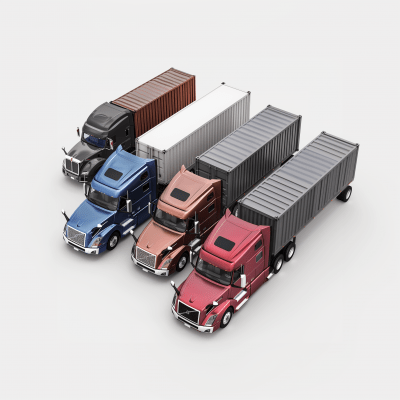 American Brand New Volvo Trucks with Containers (ISO 3D Model)