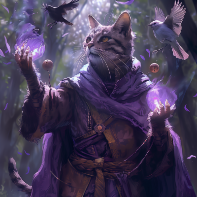 Fantasy Cat Mage Casting Spells