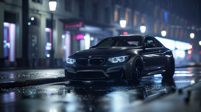 Sleek BMW in Night Scene