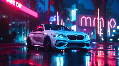 Sleek White BMW M2 at Night