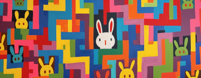 Kawaii Usagi in Abstract Rectangles