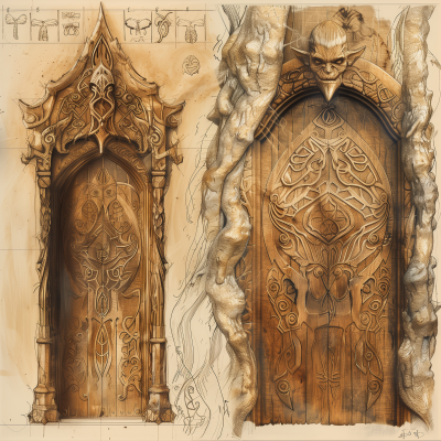 Elven Carved Wooden Door Concept Art