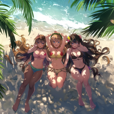 Chubby Anime Girls Having Fun at the Beach