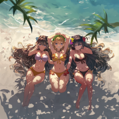 Chubby Anime Girls Having Fun at the Beach