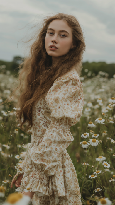 Young Woman in Wildflowers Field