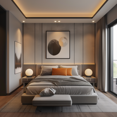 Modern cozy minimalist bedroom