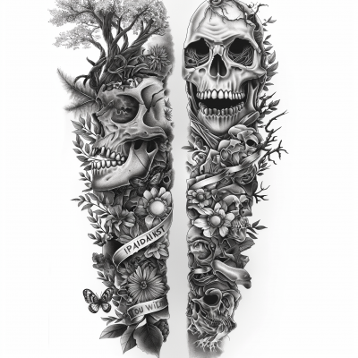 Bipolar Full Arm Sleeve Traditional Tattoo Design