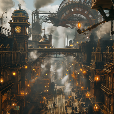 Bustling Steampunk Cityscape