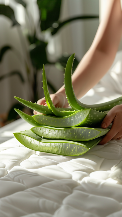 Morning Sunlight with Aloe Vera Leaves