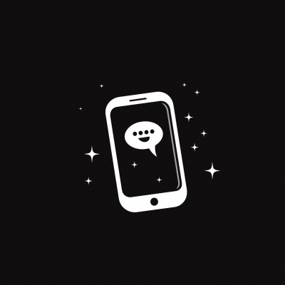 Minimalistic Black and White Mobile Phone and Text Speech Icon Logo