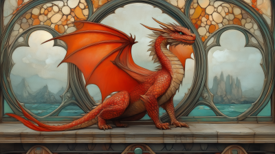 Red Dragon in Art Nouveau Style