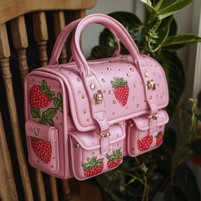 Magical Girl Pink Handbag with Strawberry Print