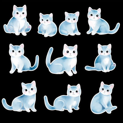 Cute Cat Watercolor Clipart Sticker Set