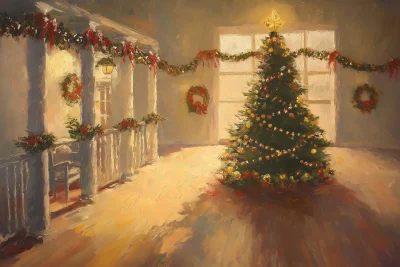 Christmas Village Oil Painting