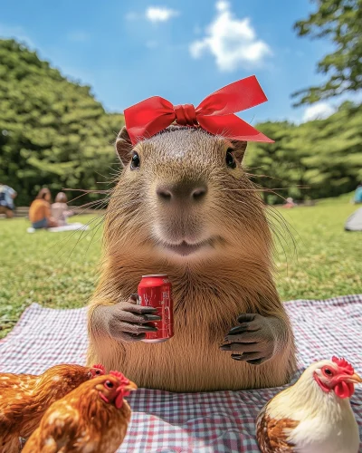 Capybara with a chicken in Hangang Park