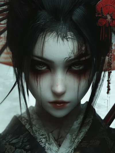 Evil Geisha with Pitch Black Eyes