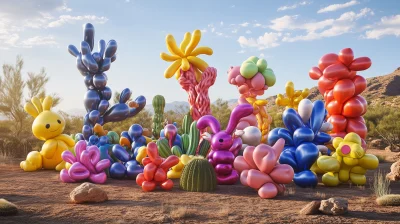 Colorful Balloon Animals Sculpture in Desert