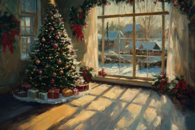 Christmas Village Oil Painting