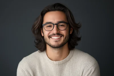 Studio Portrait of a Smiling Man with Glasses