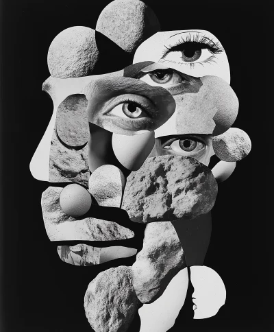 Abstract Surrealistic Faces Collage