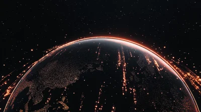 Earth from Space with Glowing City Lights