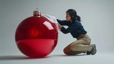 Giant Red Christmas Ornament Polishing