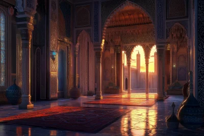 Fairytale Arabian Palace Interior at Summer Sunset