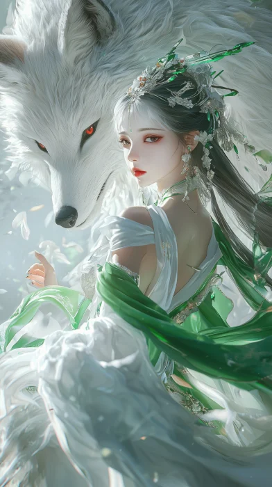 Beautiful Anime Girl with White Fox