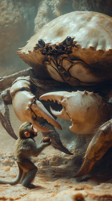 Colossal Crab and Terrified Monkey