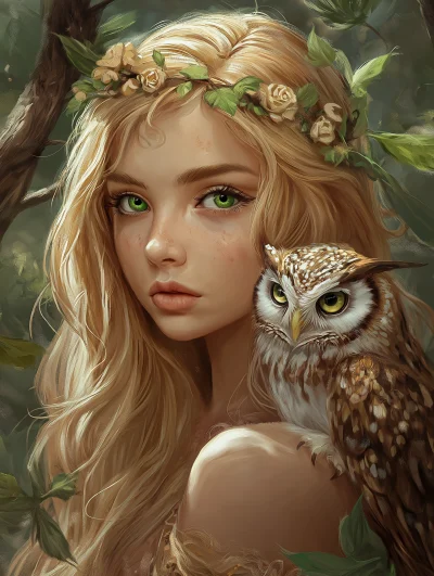 Mystical Nymph and Owl