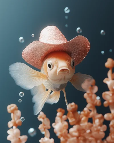 Fancy Goldfish with Pink Cowboy Hat