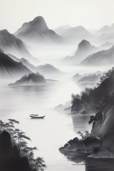 Oriental Mountain and Sea Illustration