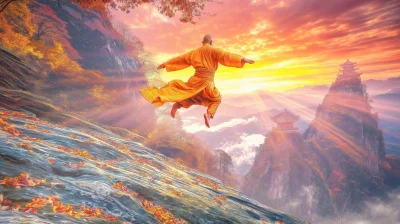 Shaolin Monk Presenting the 4 Elements