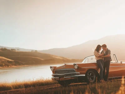 Relaxing Moment by Vintage Car