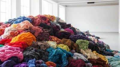 Textile Waste Pile in White Room