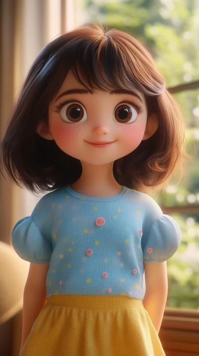 Smiling Girl in Pixar Style