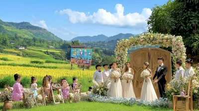 Cyberpunk Wedding Party in Terraced Fields