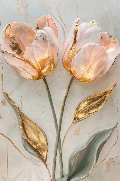 Pastel Pink and Gold Tulip Abstract Painting