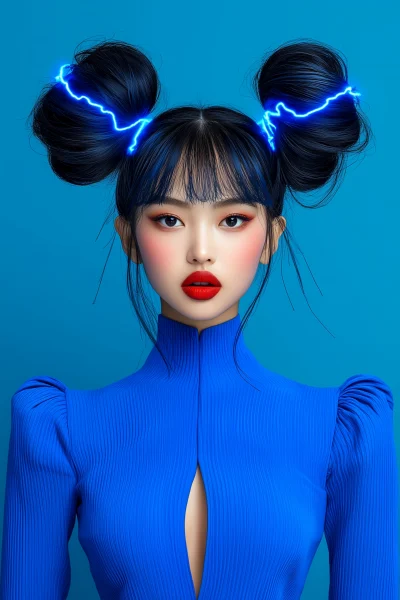 Blue Glowing Lightning Fashion Portrait